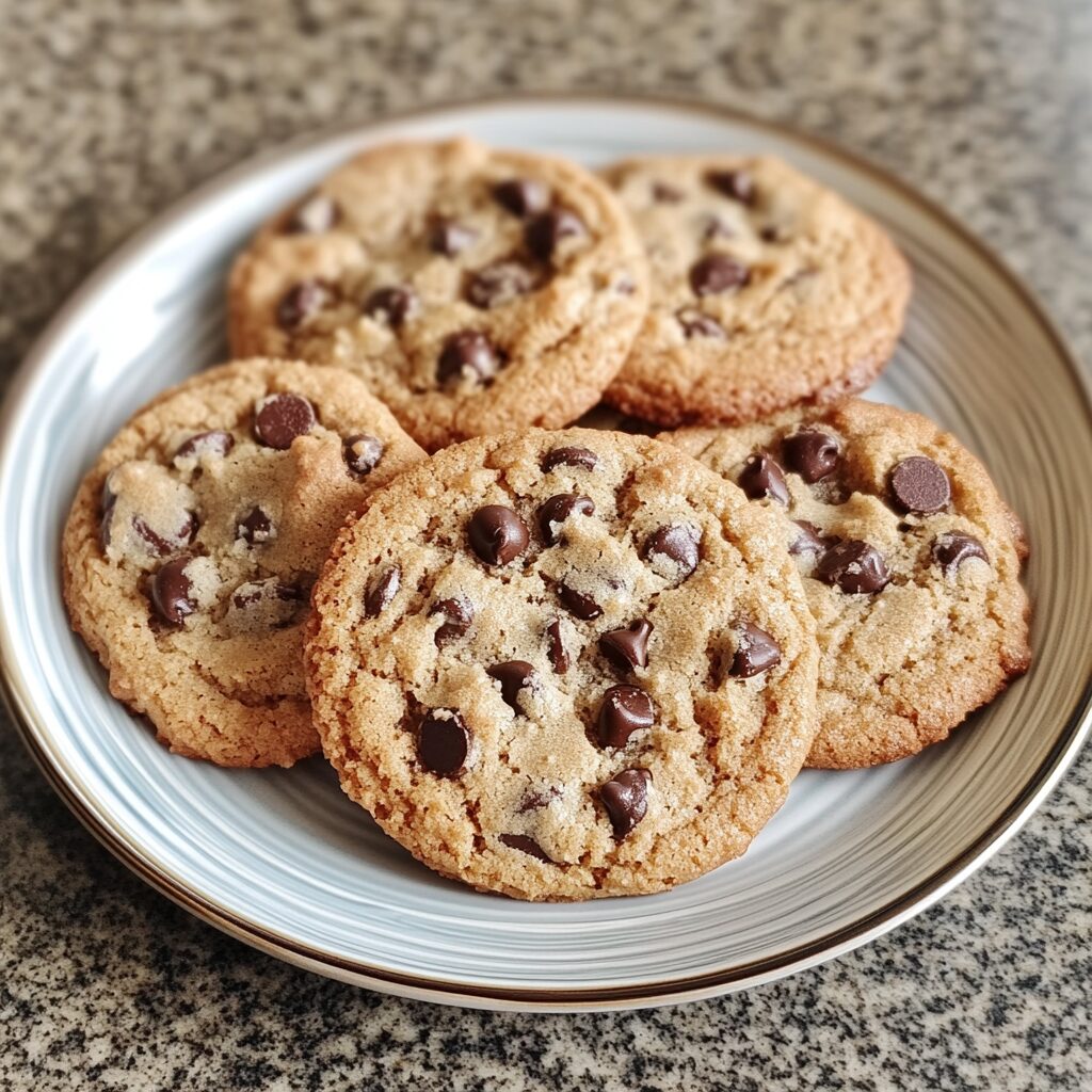 Chocolate chip cookies served fresh in natural light