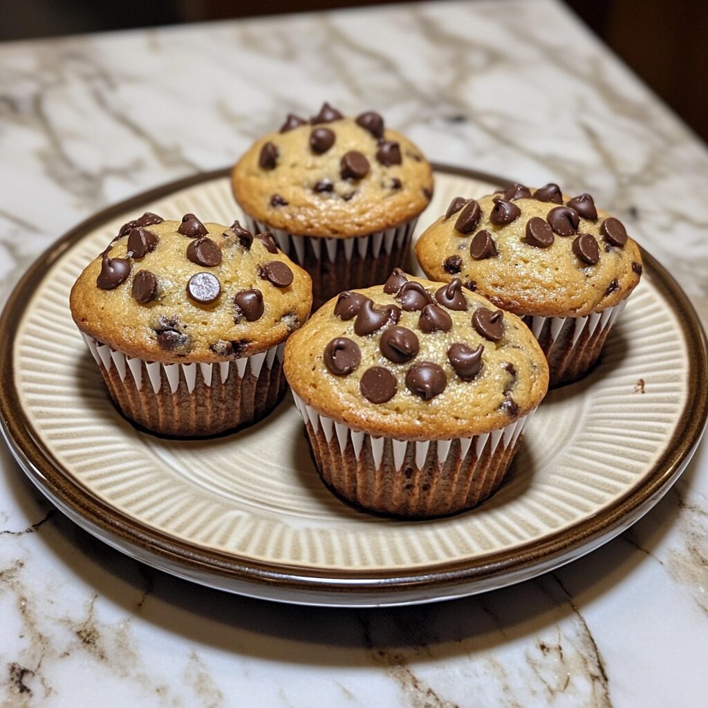 Chocolate chip muffins served fresh in natural light