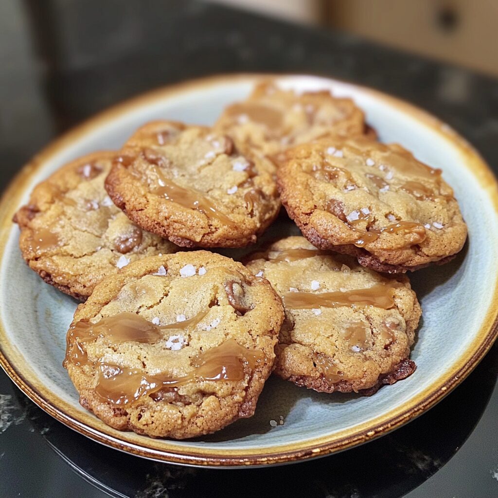 Crispy Salted Caramel Cookies served fresh in natural light