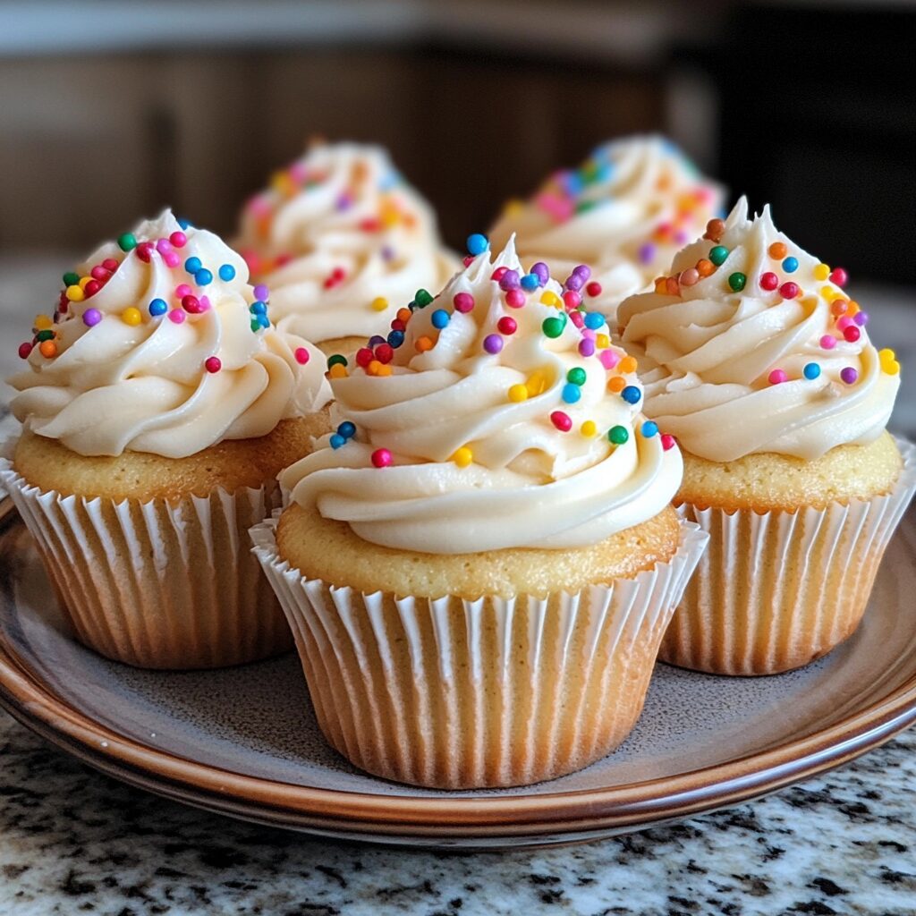 Delicious Classic Vanilla Birthday Cupcakes Homemade Cupcakes Recipe served fresh in natural light