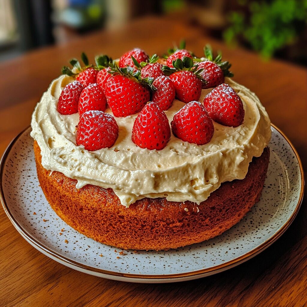Delicious Strawberry Cake with Cream Cheese Frosting Recipe for Any Occasion served fresh in natural light