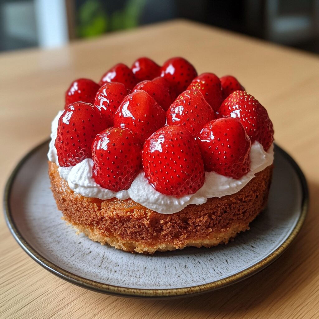 Easy French Strawberry Cake served fresh in natural light