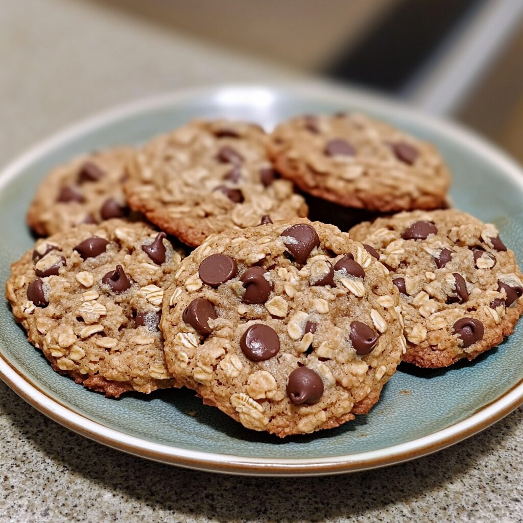 Easy & Healthy Oatmeal Chocolate Chip Cookies Recipe served fresh in natural light