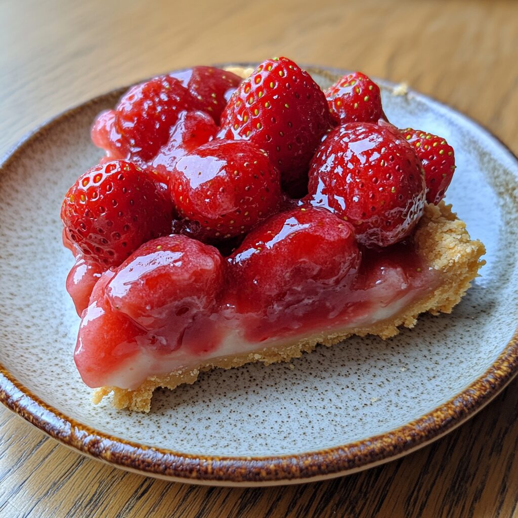 Easy No Bake Strawberry Pie served fresh in natural light