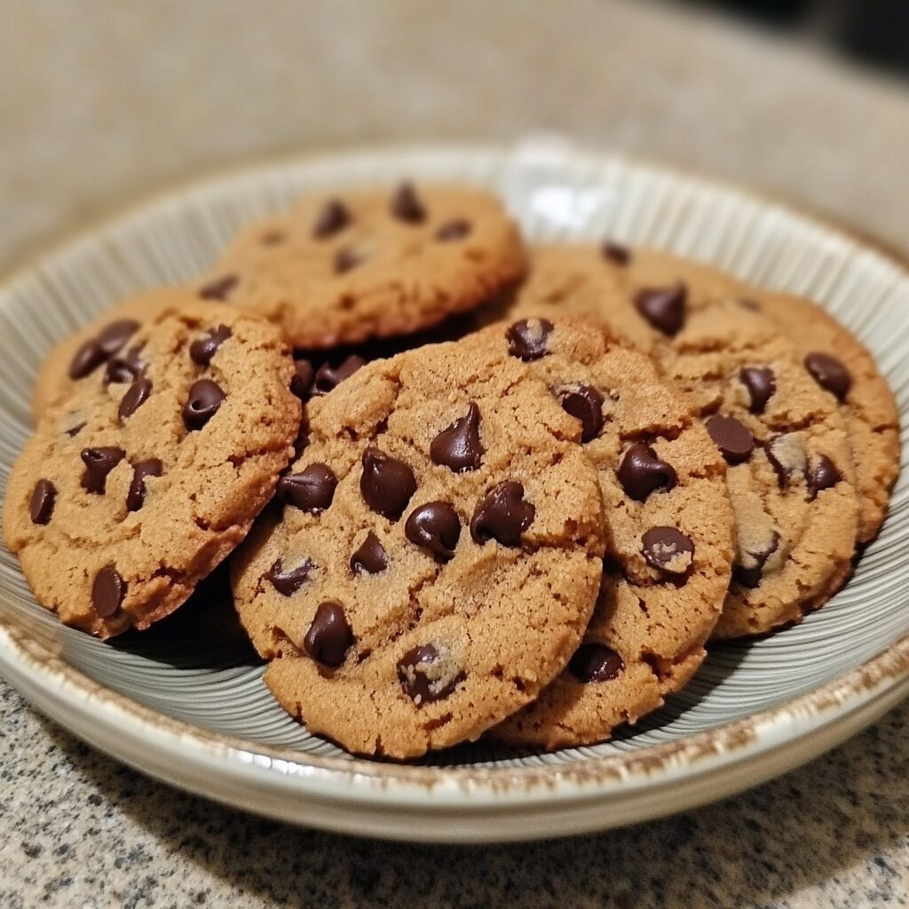 Easy Peanut Butter Chocolate Chip Cookies served fresh in natural light