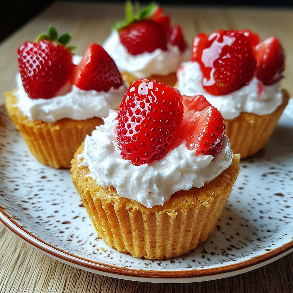 Easy Strawberry Cake Shortcake Cups Recipe served fresh in natural light