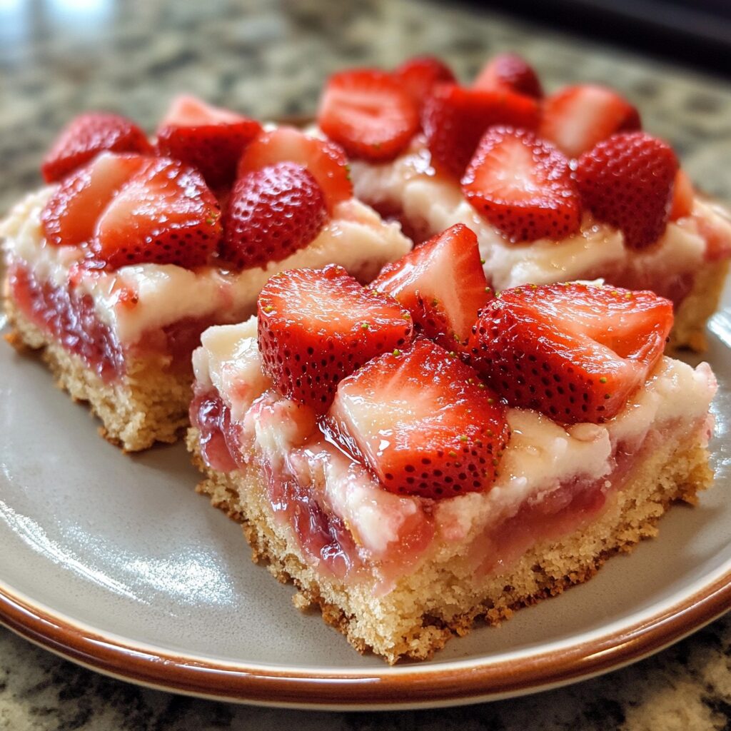 Easy Strawberry Shortcake Bars Recipe served fresh in natural light