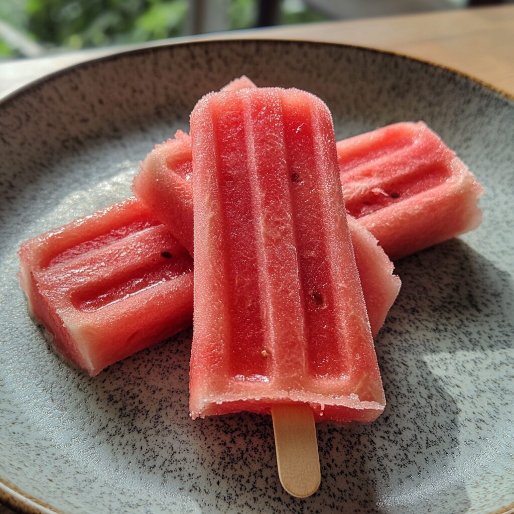 Easy Watermelon Popsicle Recipe served fresh in natural light
