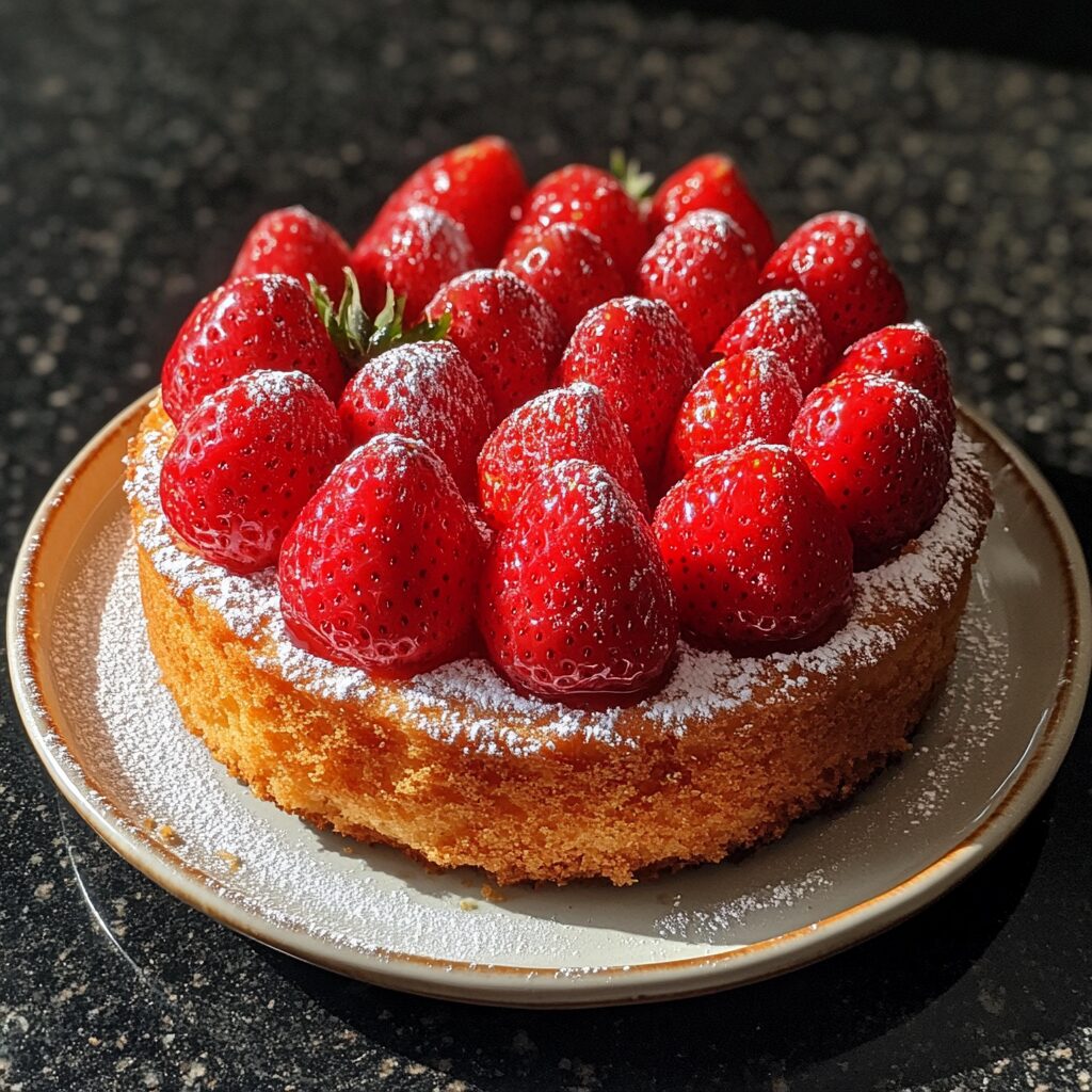 French Strawberry Cake served fresh in natural light