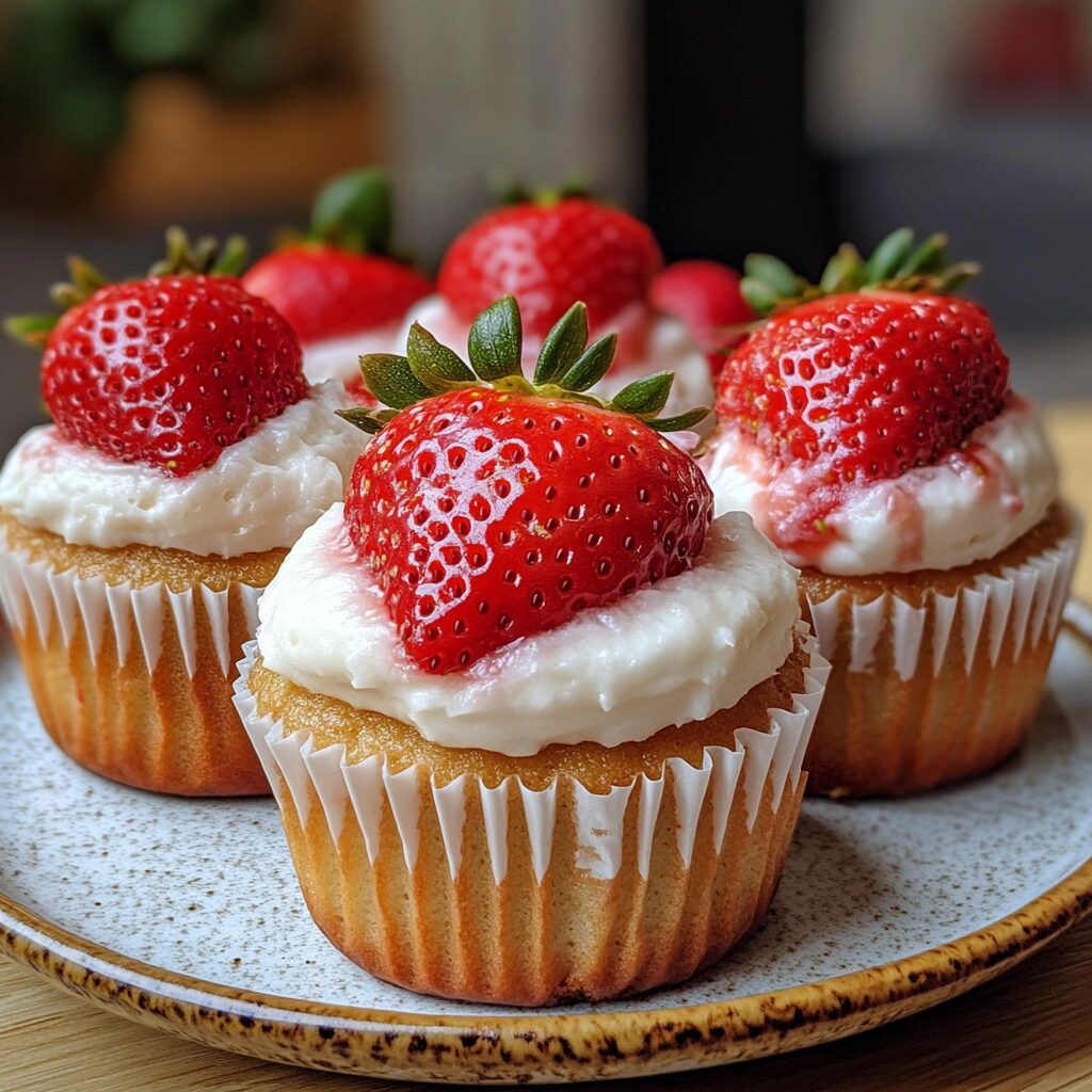 Fresh Strawberry Cupcakes Cupcake Recipe Loaded With Strawberries served fresh in natural light