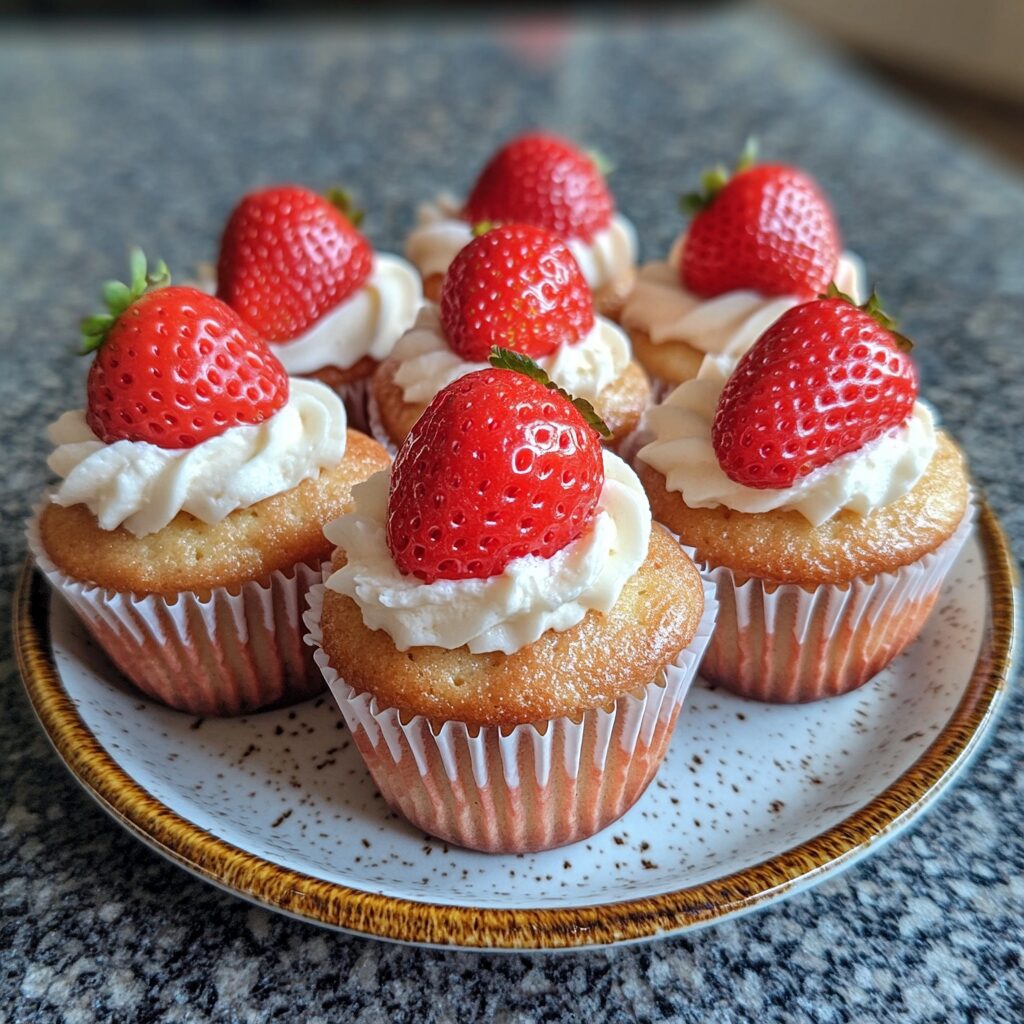 Fresh Strawberry Cupcakes served fresh in natural light
