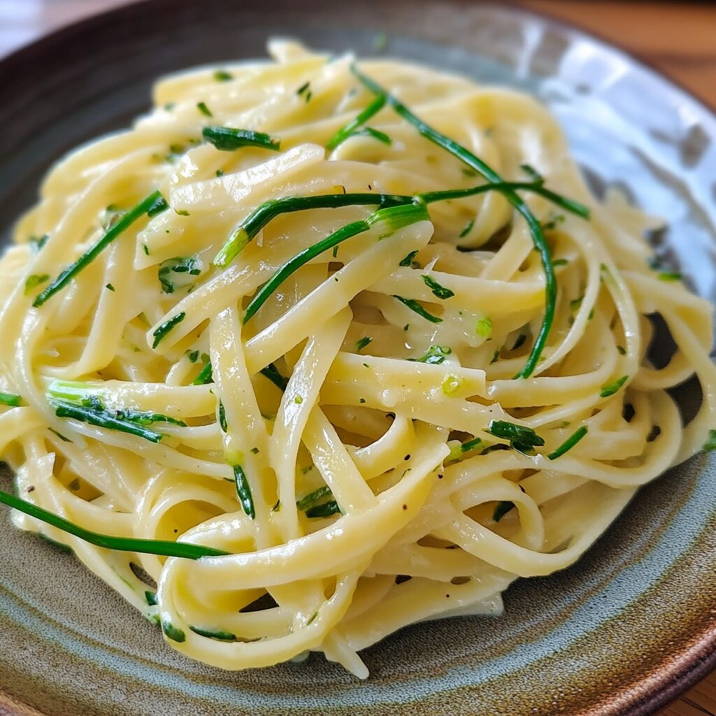 Garlic Scape Pasta Easy Summer Recipes served fresh in natural light