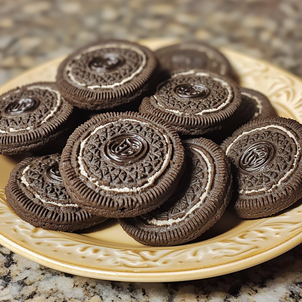 Homemade Oreo Cookies served fresh in natural light