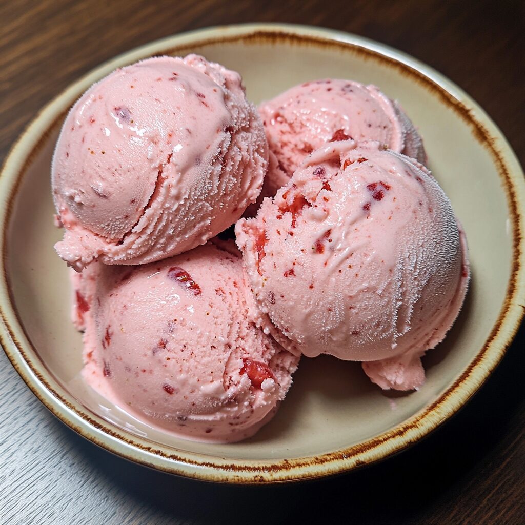 Homemade Strawberry Ice Cream served fresh in natural light