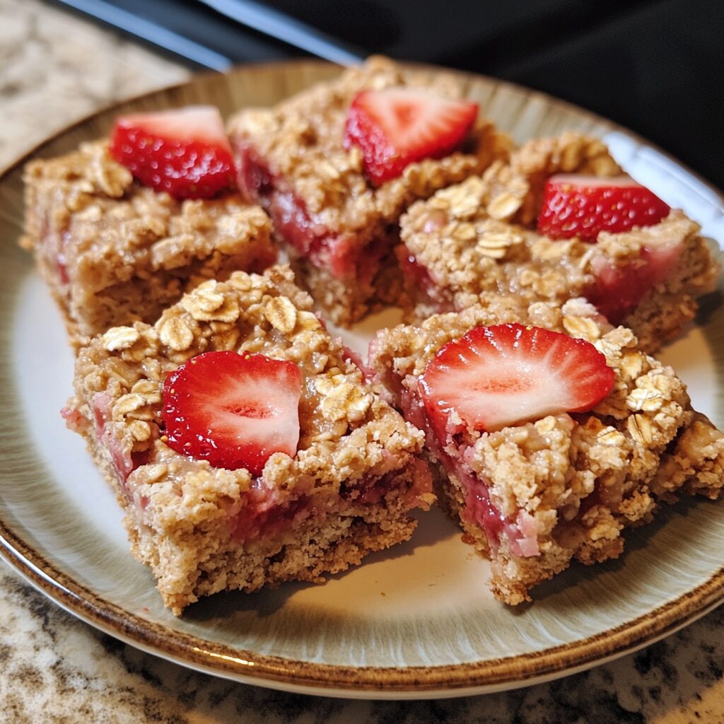 Homemade Strawberry Oatmeal Bars Recipe served fresh in natural light