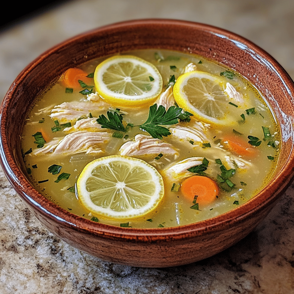 Homemade instant pot greek lemon chicken soup recipe in a serving dish in a bright kitchen