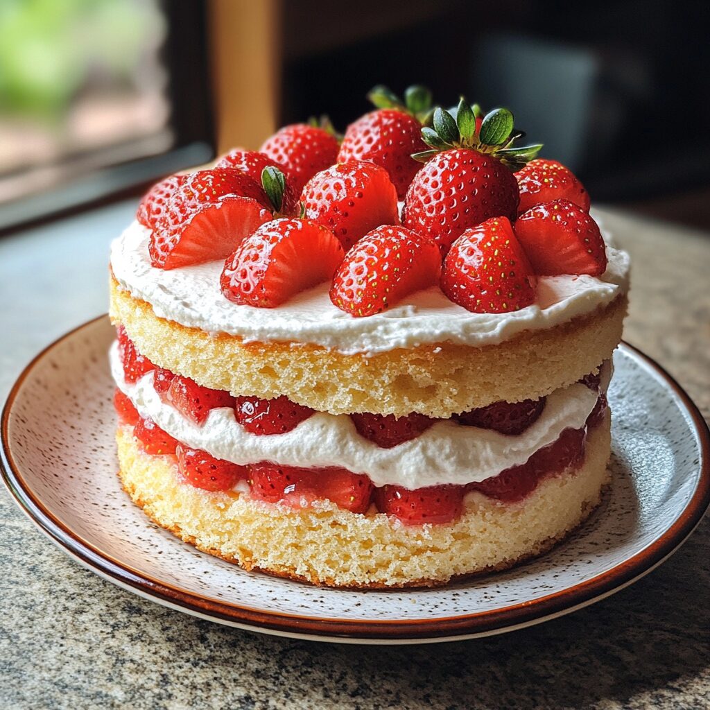 Japanese Strawberry Shortcake Recipe Light Fluffy Sponge Cake served fresh in natural light