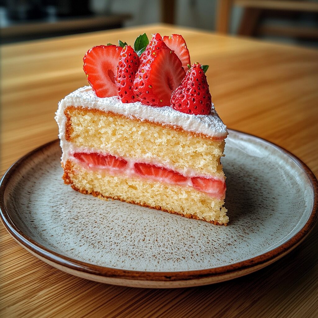 Japanese Strawberry Sponge Cake Recipe served fresh in natural light