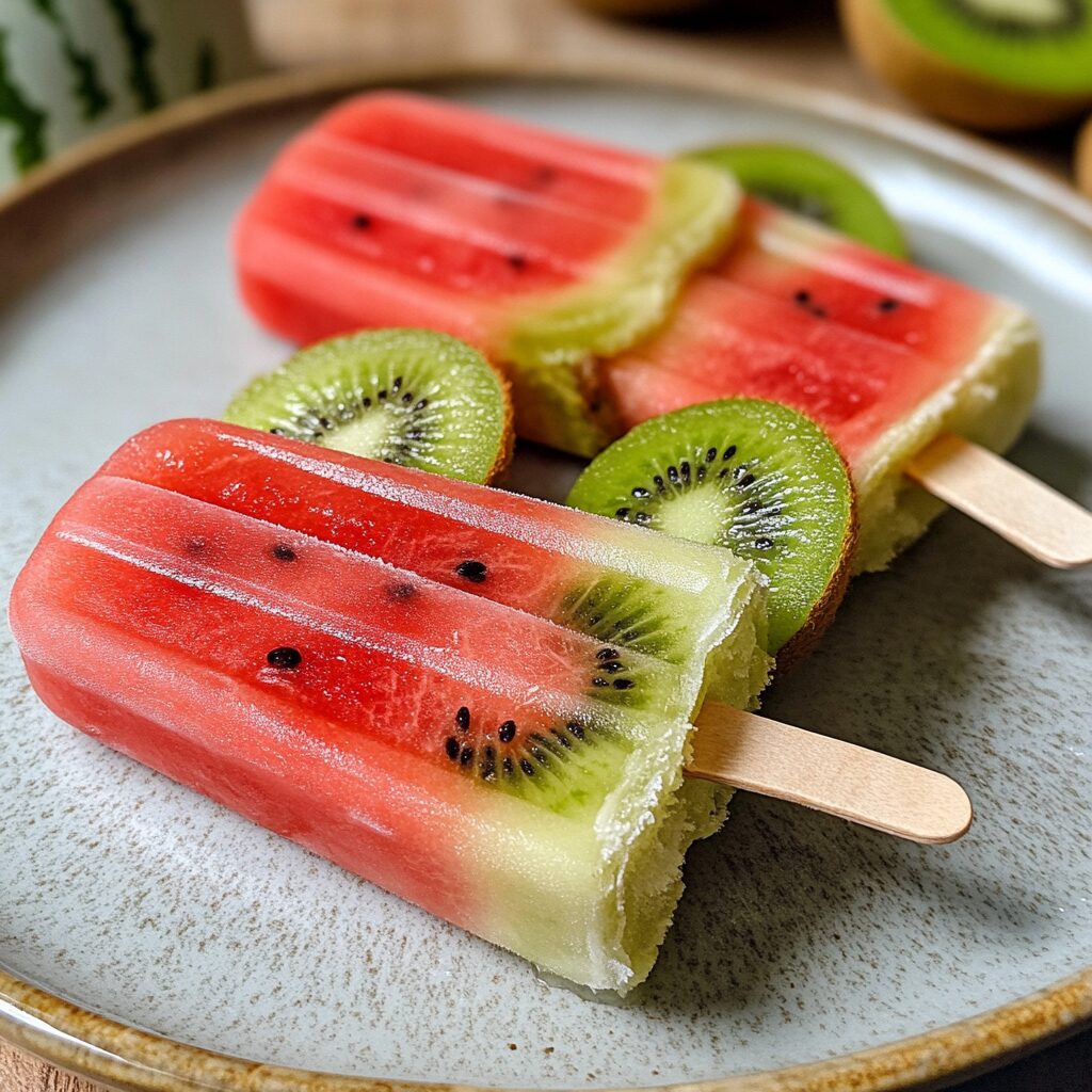 Kiwi Watermelon Fruit Popsicles served fresh in natural light