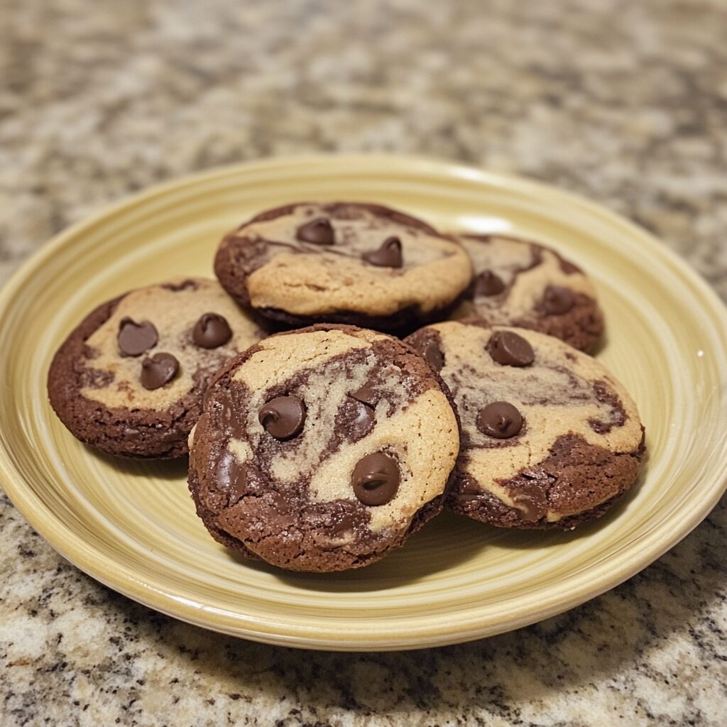 Marbled Brownie Chocolate Chip Cookies served fresh in natural light