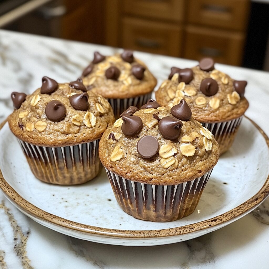 Mouthwatering Oatmeal Chocolate Chip Morning Muffins served fresh in natural light