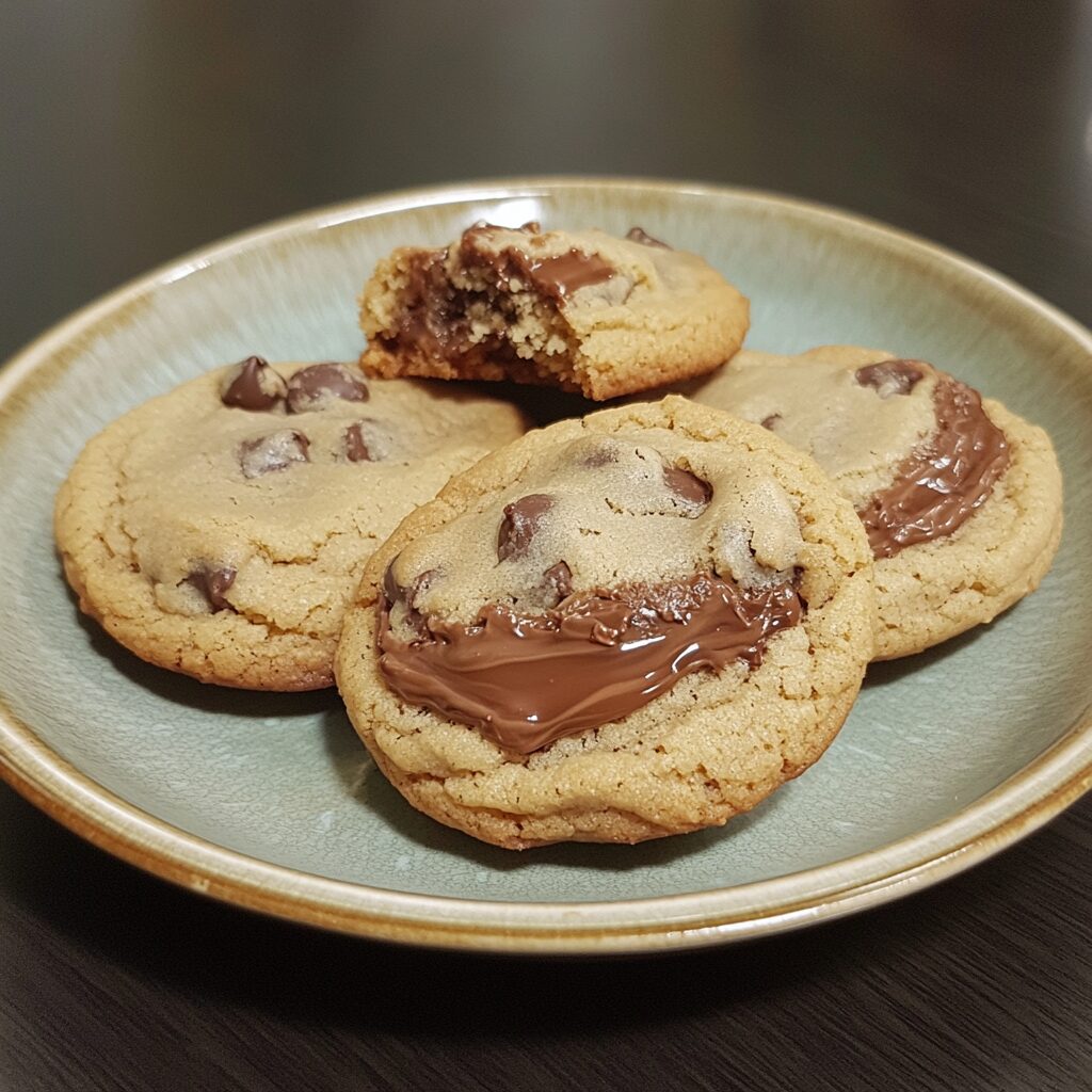 Nutella Stuffed Chocolate Chip Cookies served fresh in natural light