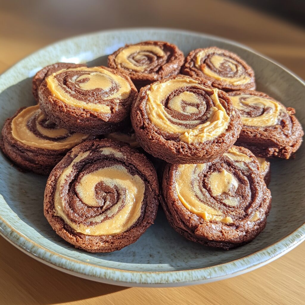 Peanut Butter Brownie Swirl Cookies served fresh in natural light