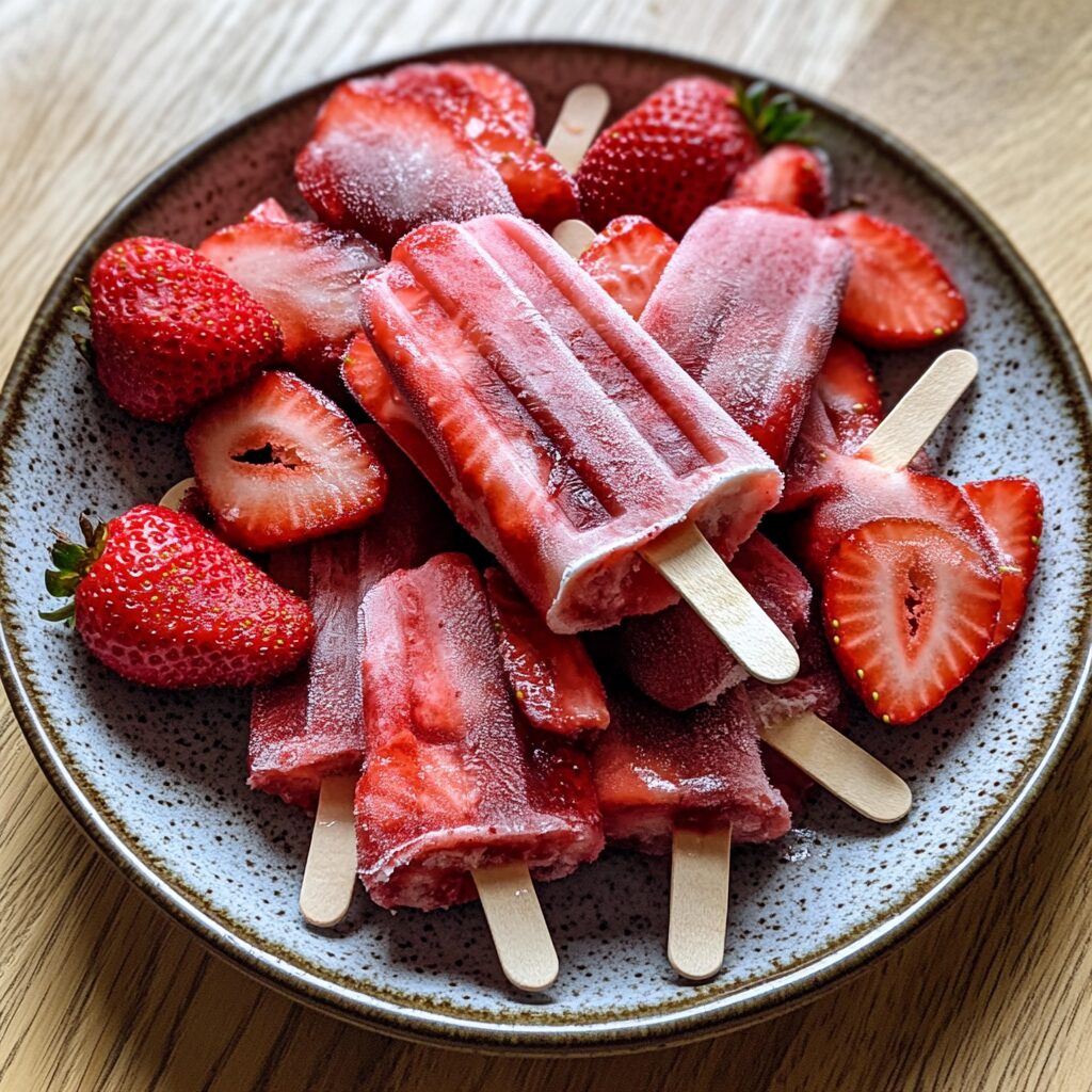 Small Batch Strawberry Popsicles served fresh in natural light