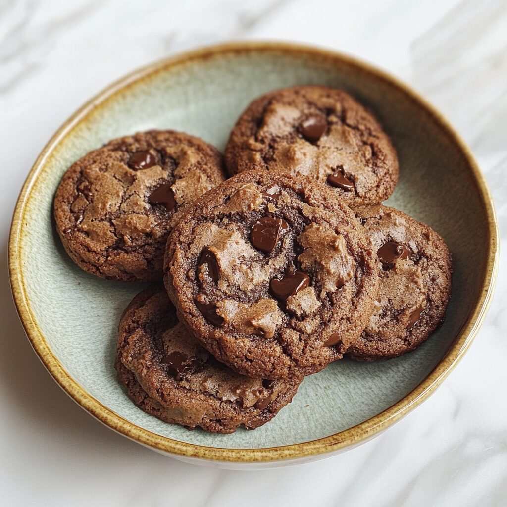 Soft and Chewy Chocolate Chipless Cookies served fresh in natural light