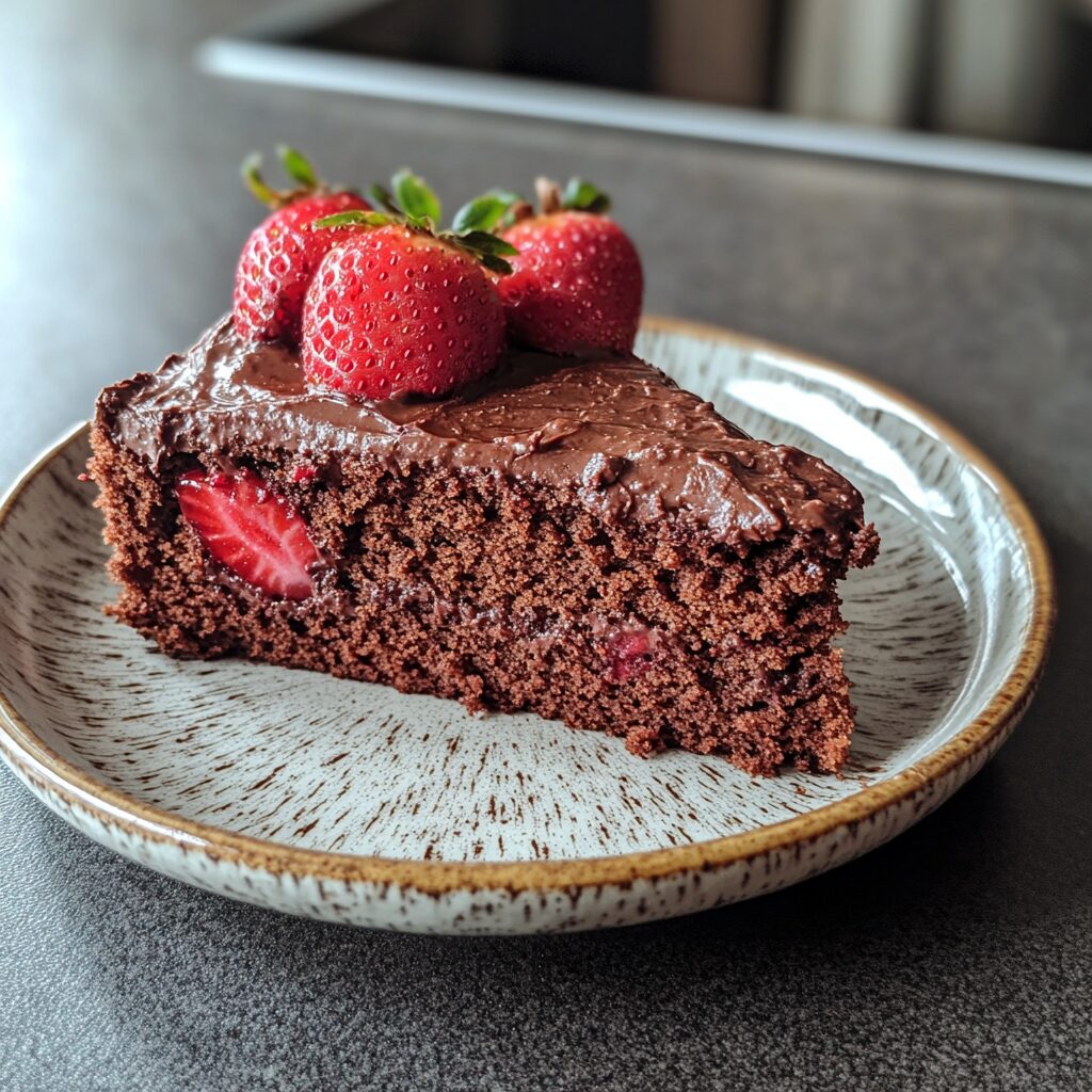 Strawberry Chocolate Cake served fresh in natural light