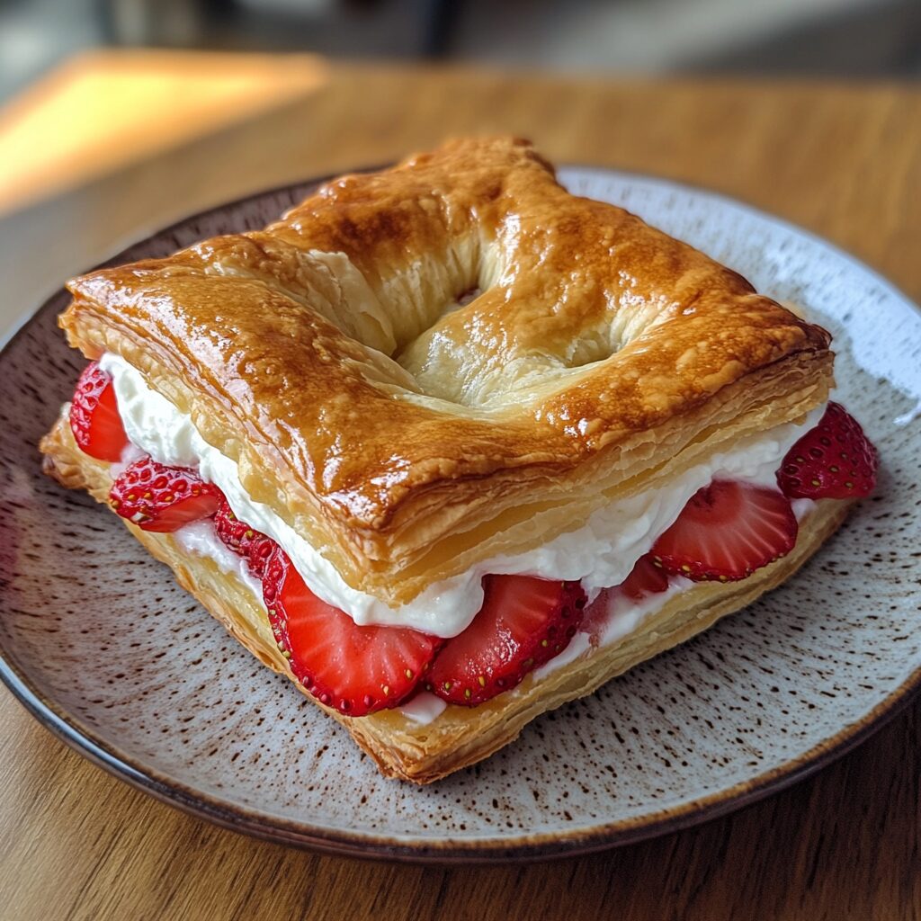 Strawberry Cream Cheese Danish with Flaky Puff Pastry served fresh in natural light