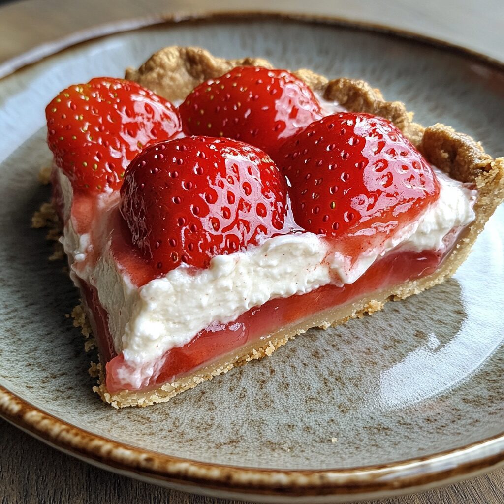 Strawberry Cream Cheese Pie served fresh in natural light