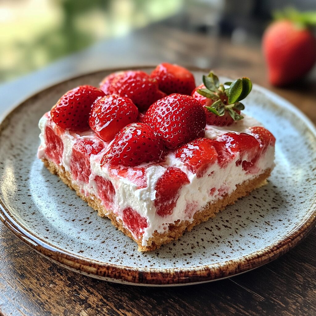 Strawberry Icebox Cake served fresh in natural light