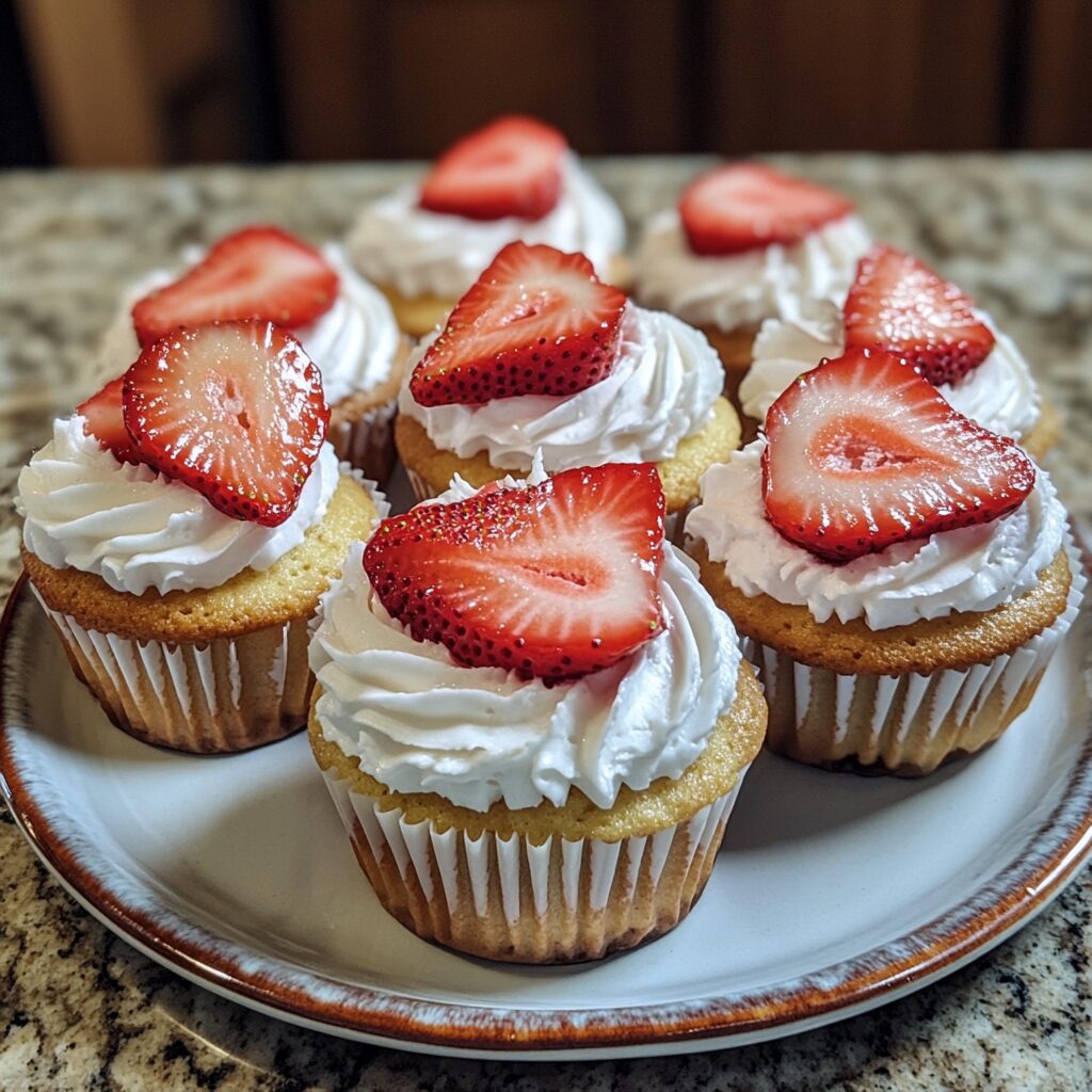 Strawberry Shortcake Cupcakes served fresh in natural light