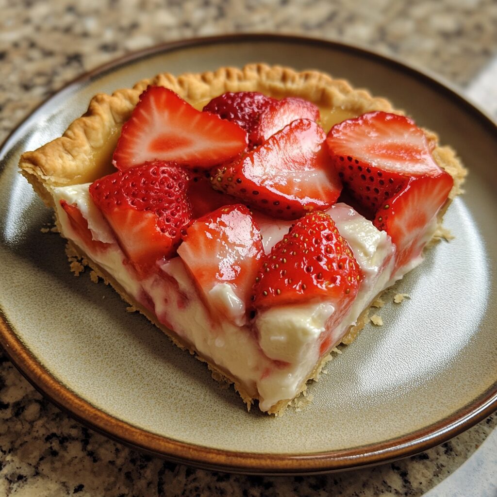 Strawberry Shortcake Freezer Pie served fresh in natural light