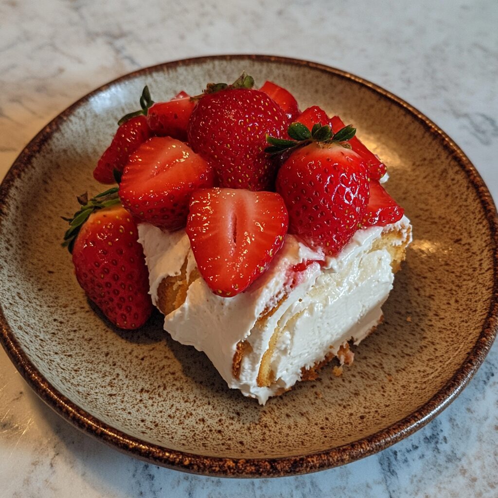 Strawberry Shortcake Roulade served fresh in natural light
