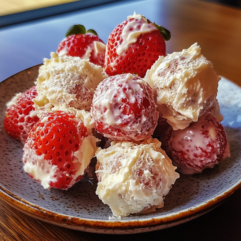 Strawberry Shortcake Truffles served fresh in natural light