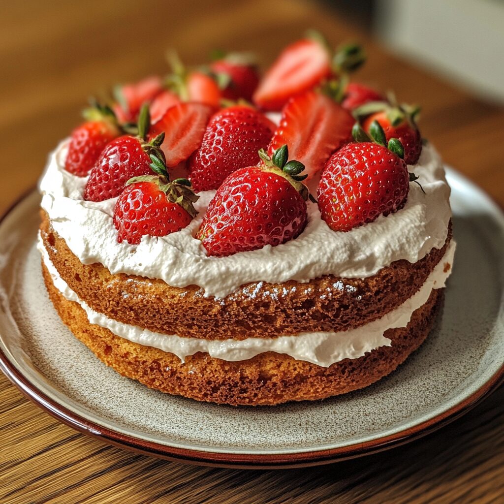 Strawberry Shortcake cake served fresh in natural light