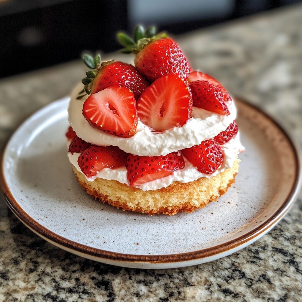 Strawberry Shortcake with Sponge Cake served fresh in natural light