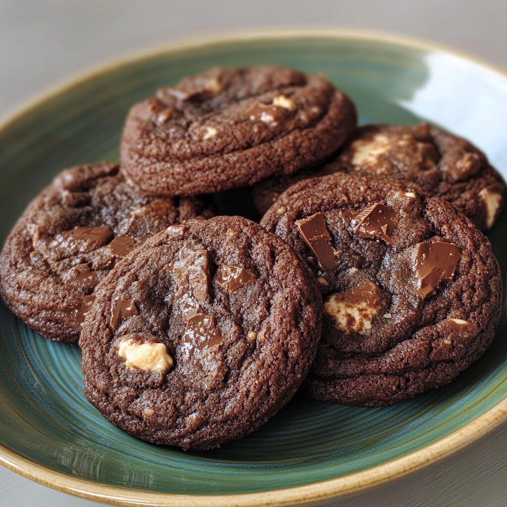 Thick and Chewy Chocolate Cookies served fresh in natural light