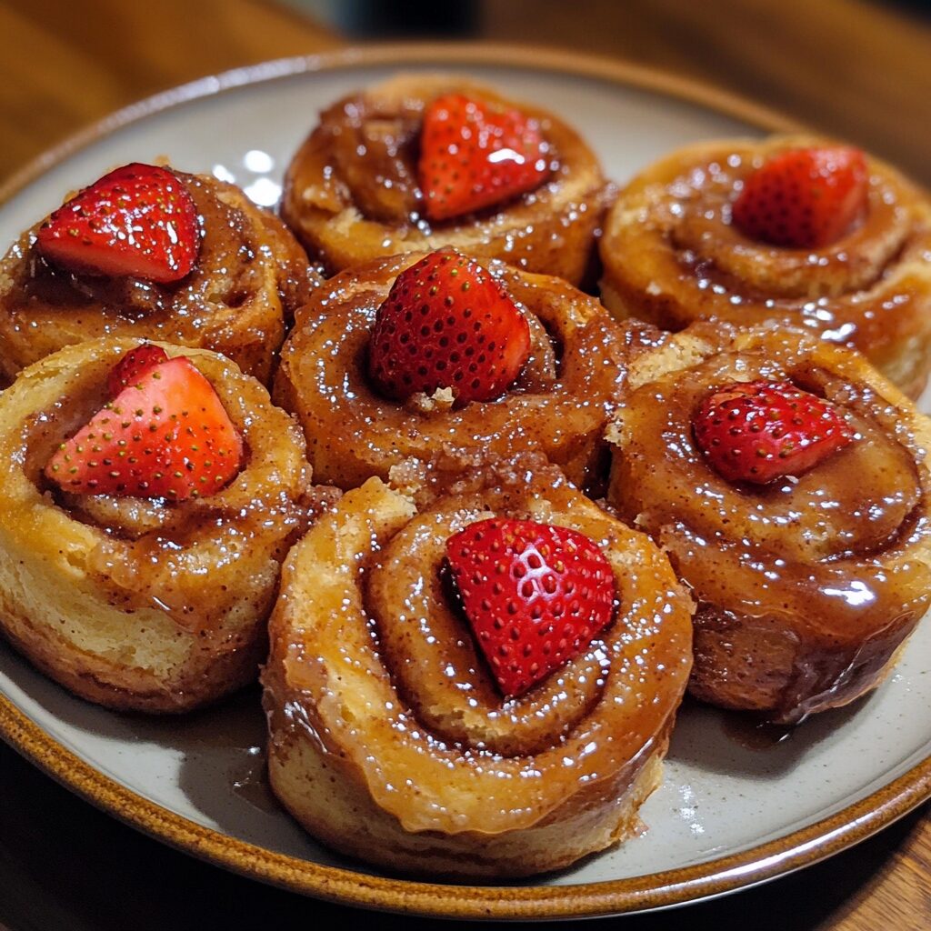 Best Strawberry Cinnamon Rolls served fresh in natural light