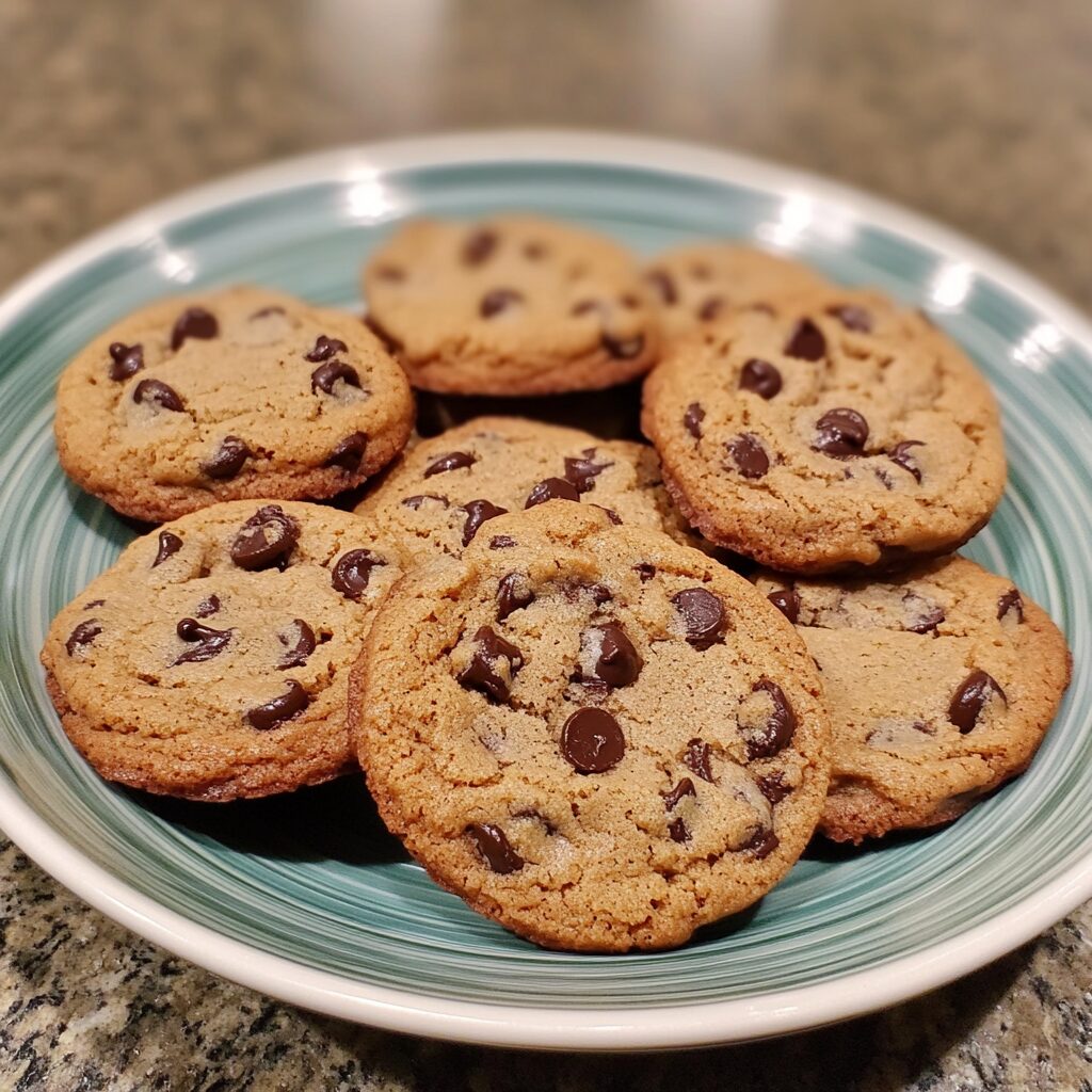 Crispy Chewy Chocolate Chip Cookies served fresh in natural light