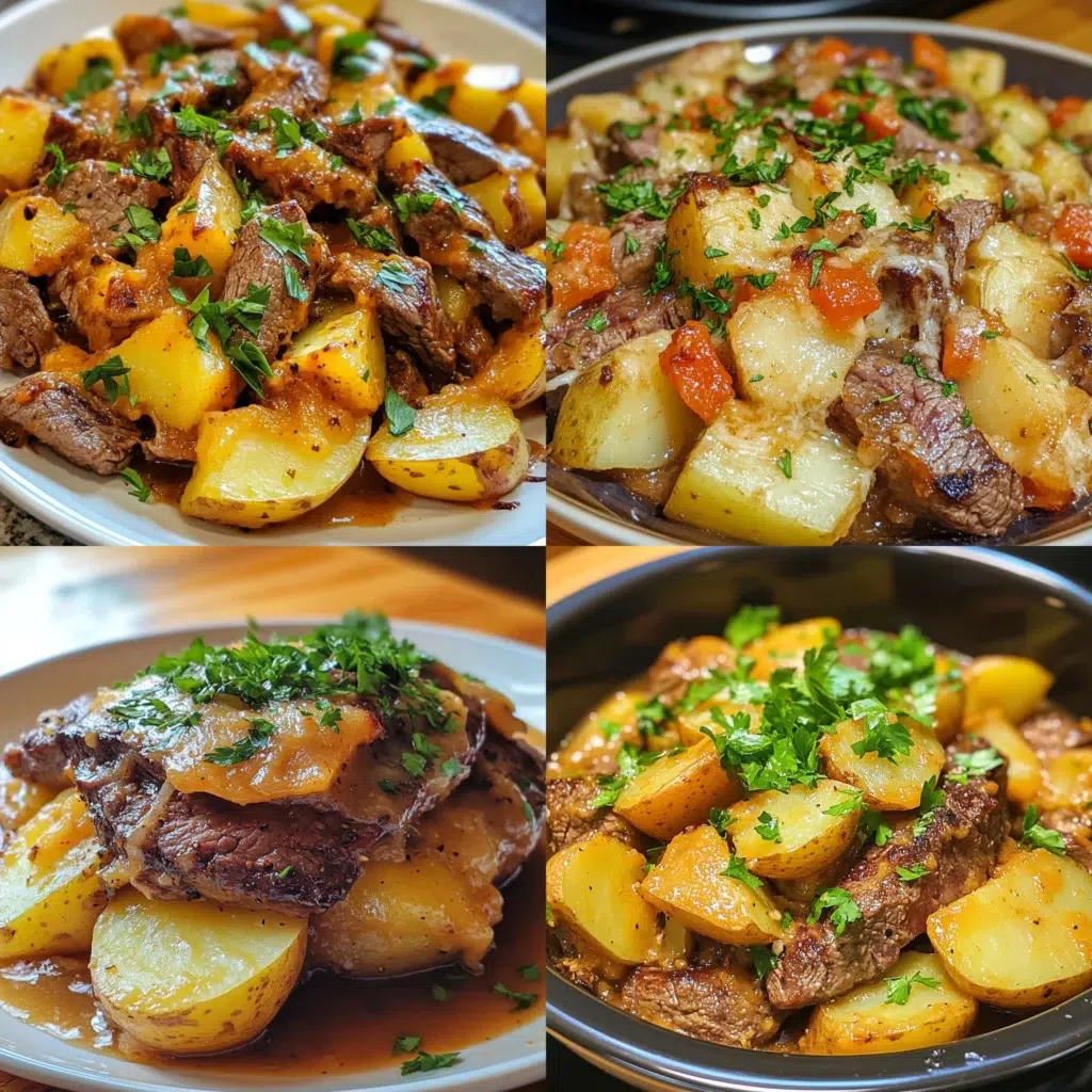 Crockpot Loaded Steak Potato Bake Easy Hearty Comfort Food plated with inviting texture and rich homemade color