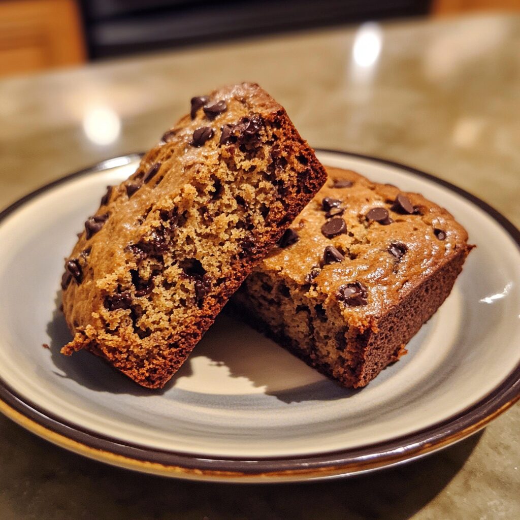 EASY CHOCOLATE CHIP BANANA BREAD served fresh in natural light
