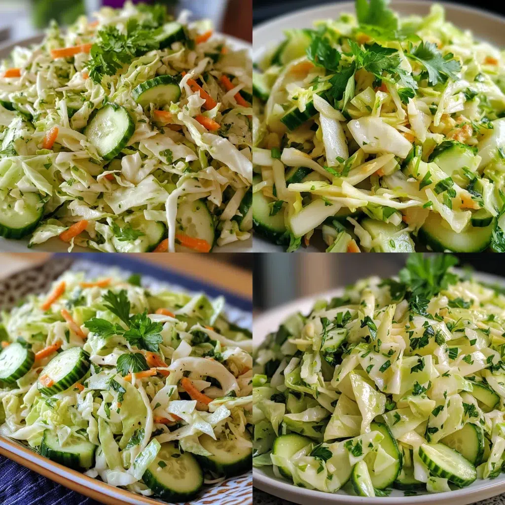 Easy Cabbage and Cucumber Salad plated with inviting texture and rich homemade color