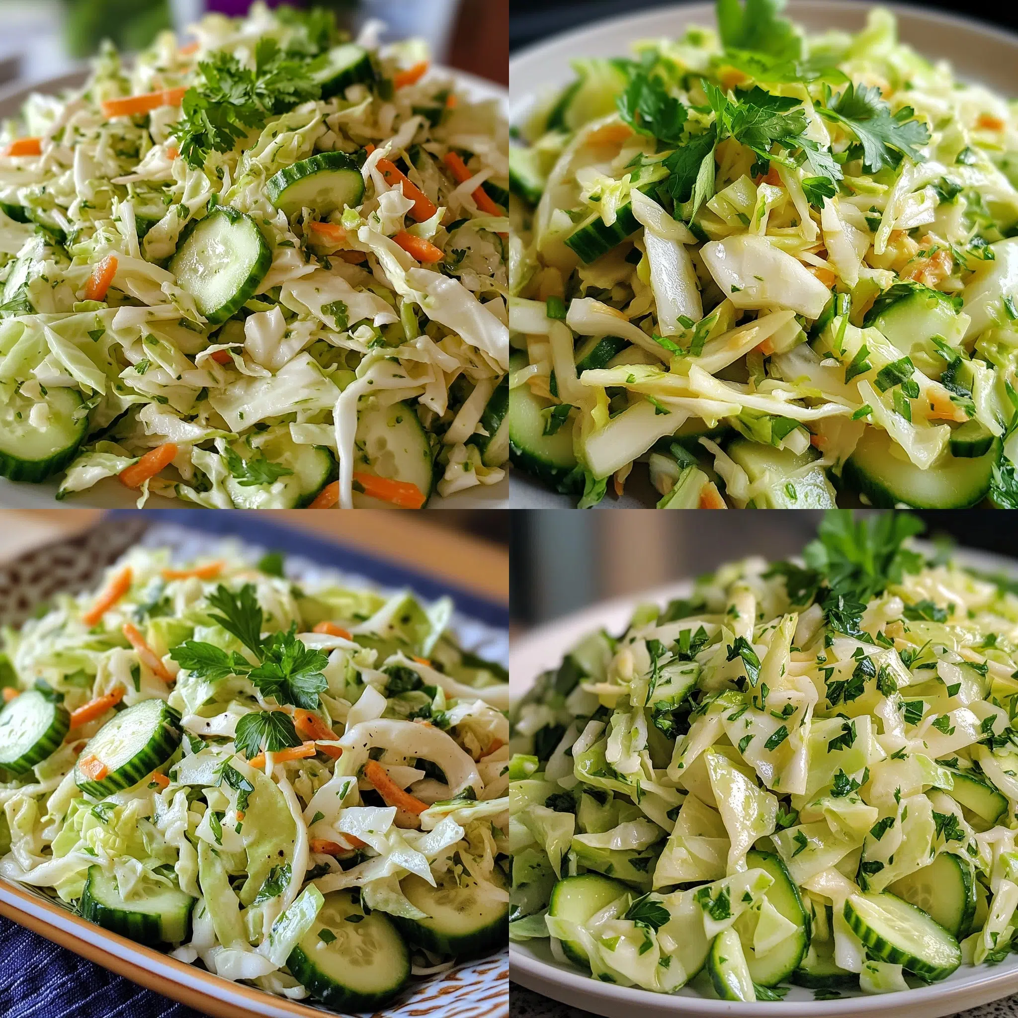 Easy Cabbage and Cucumber Salad plated with inviting texture and rich homemade color