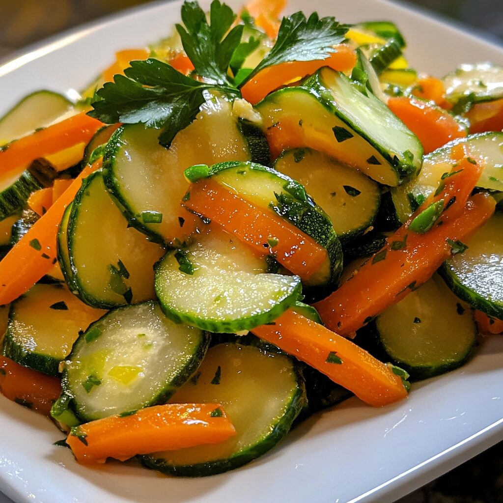 Easy Crunchy Tangy Refrigerator Pickled Vegetables plated with inviting texture and rich homemade color