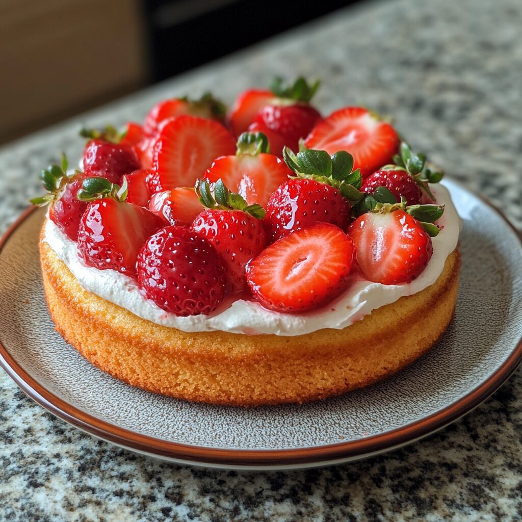 Easy Strawberry Cake with Box Mix and Real Berries served fresh in natural light