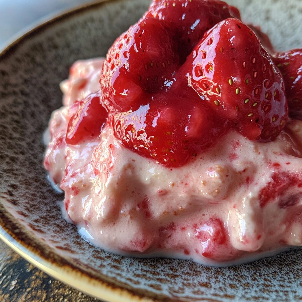 Easy Strawberry Milk Pudding served fresh in natural light