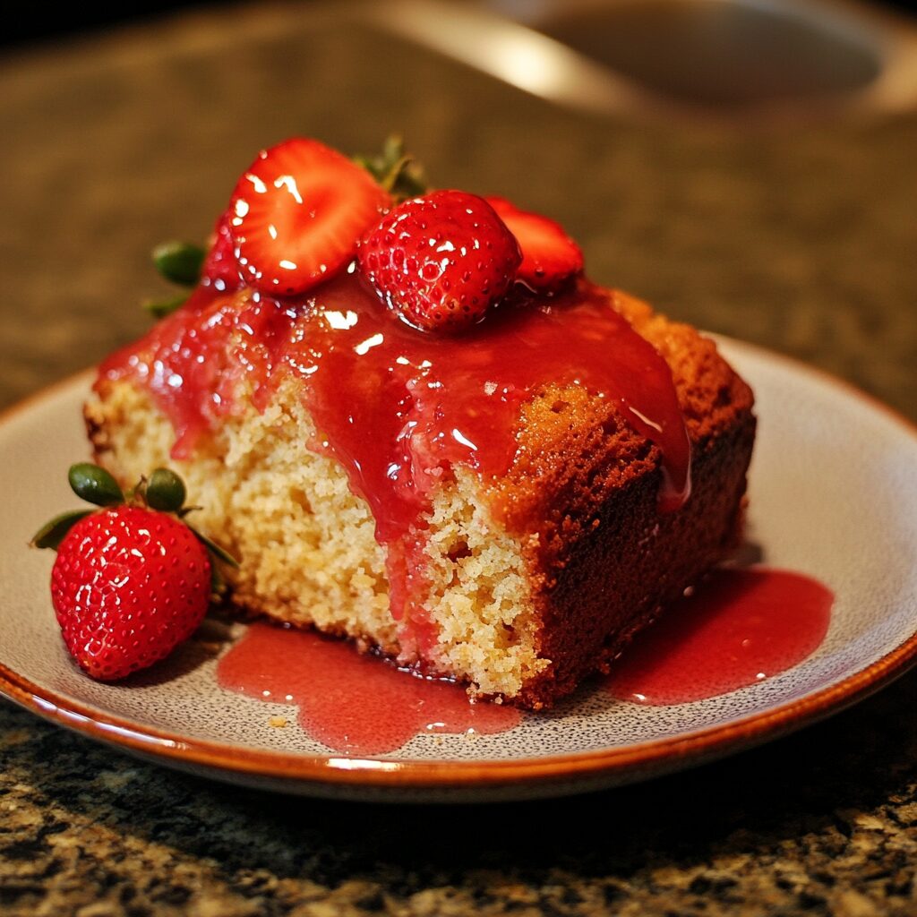 Easy Strawberry Pound Cake Recipe with Fresh Strawberry Glaze served fresh in natural light
